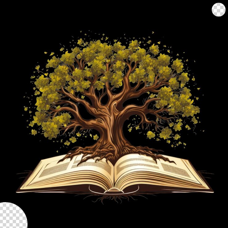 PSD old books and tree png
