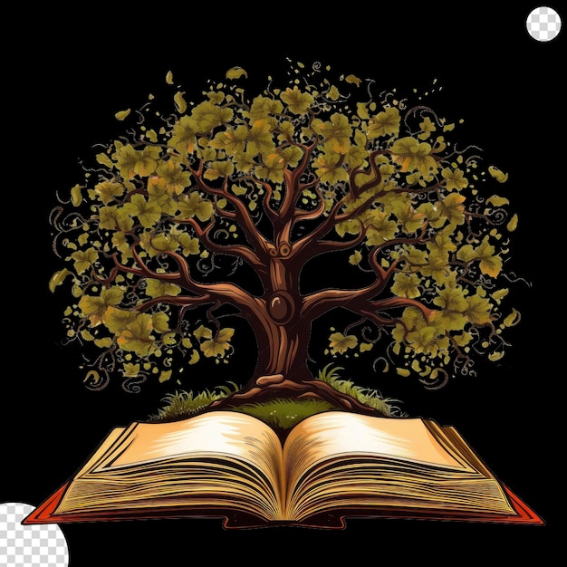 PSD old books and tree png