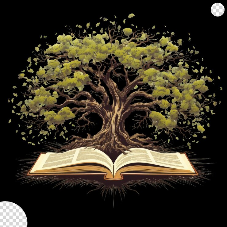 PSD old books and tree png
