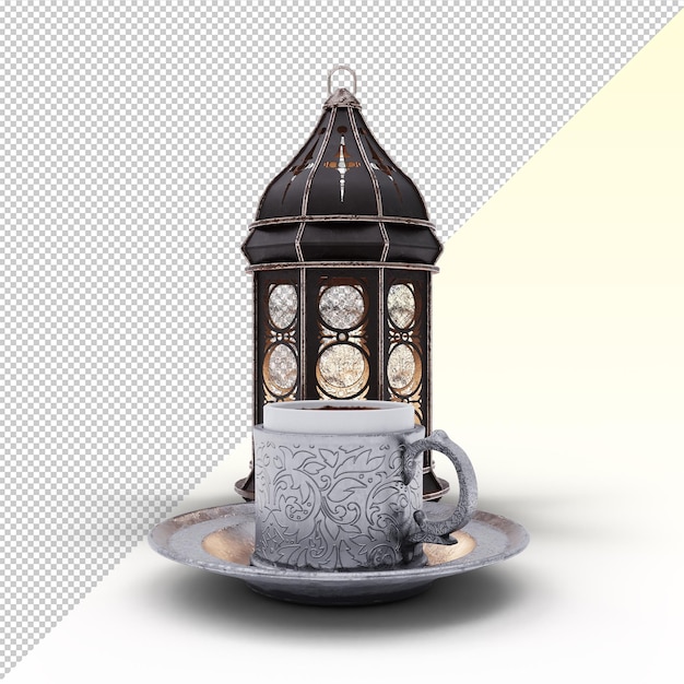 PSD old eid ramadan lantern with turkish coffee