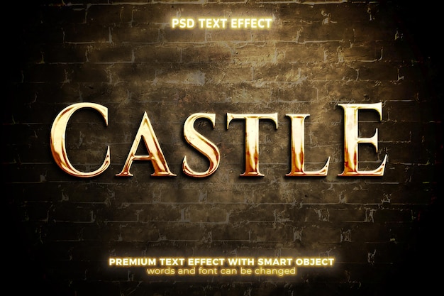 Old gold castle rusty 3d editable text effect mock up