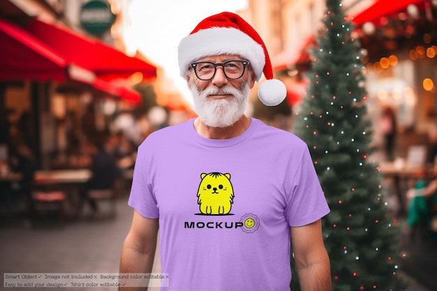 PSD old man santa tshirt mockup christmas background