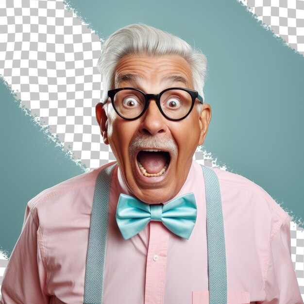 PSD an old man with glasses and a bow tie that says 