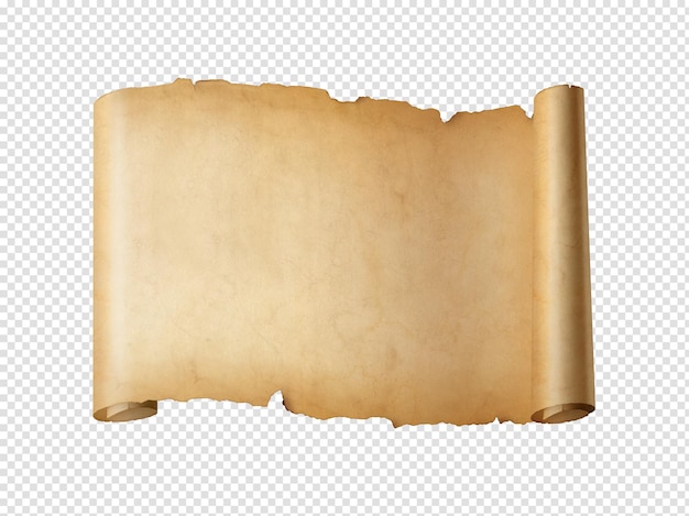 Old mediaeval paper sheet Horizontal parchment scroll isolated on white with shadow