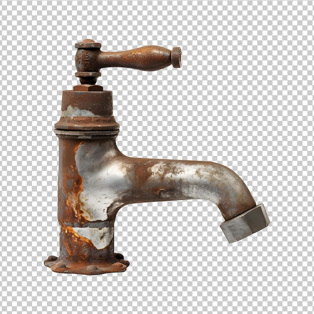 PSD old metal rusty faucet or water tap isolated on transparent background