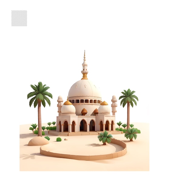 PSD vecchia moschea che costruisce un design 3d realistico isolato con uno sfondo di colore