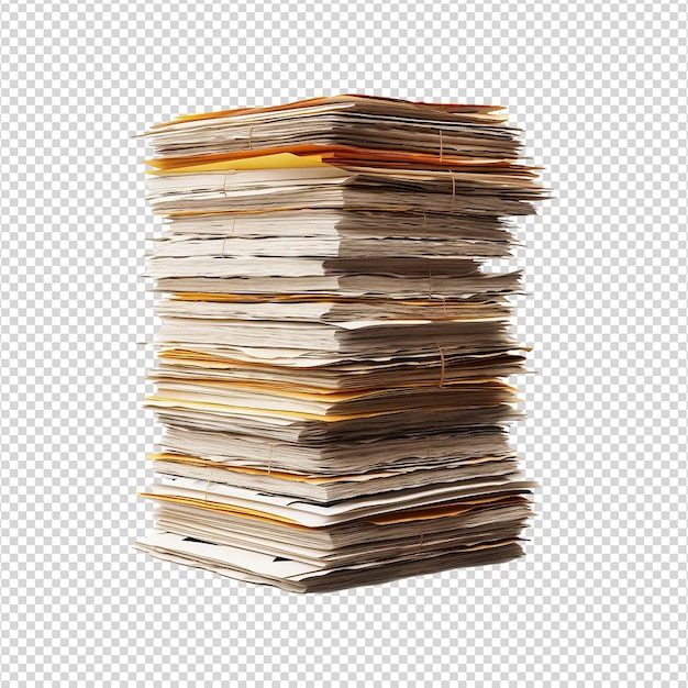 PSD old paper documents with a sheet of paper isolated on transparent background