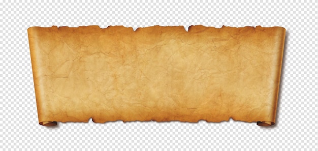 PSD old paper horizontal banner parchment scroll isolated on white background with shadow