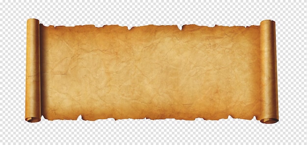 PSD old paper horizontal banner parchment scroll isolated on white with shadow