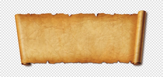 PSD old paper horizontal banner parchment scroll isolated on white with shadow