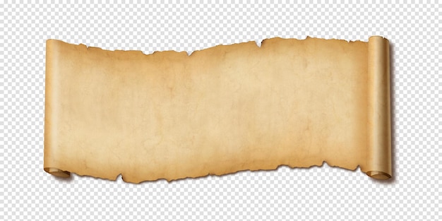 Old paper horizontal banner Parchment scroll isolated on white with shadow