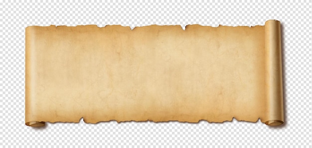 PSD old paper horizontal banner parchment scroll isolated on white with shadow