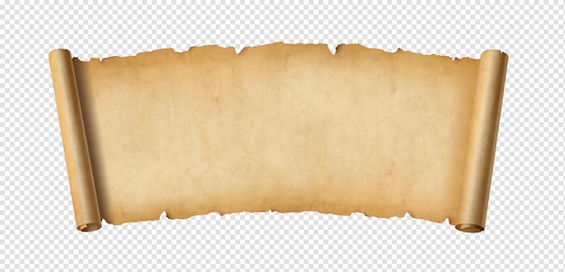 Old paper horizontal banner Parchment scroll isolated on white with shadow