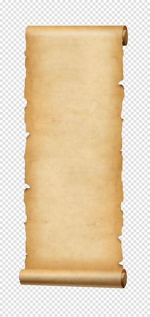 PSD old paper vertical banner parchment scroll isolated on white with shadow