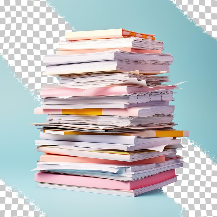 PSD old papers stacked with a transparent background and clipping path