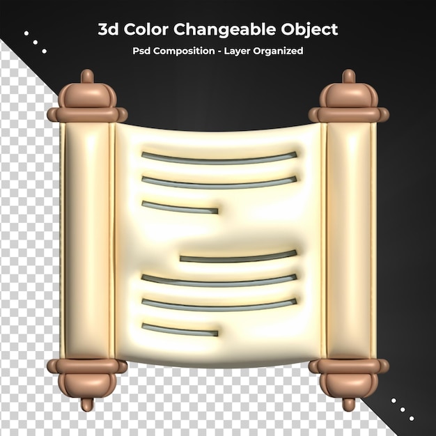 Old parchment paper scroll and ancient papyrus manuscript roll 3d rendering
