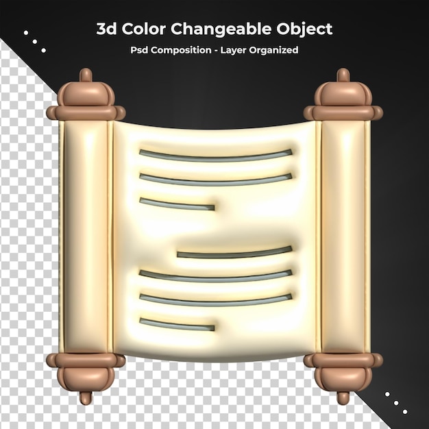 PSD 古い羊皮紙の巻物と古代のパピルス写本ロール 3 d レンダリング