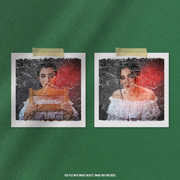 PSD old photo frame polaroid mockup with grain effect premium psd