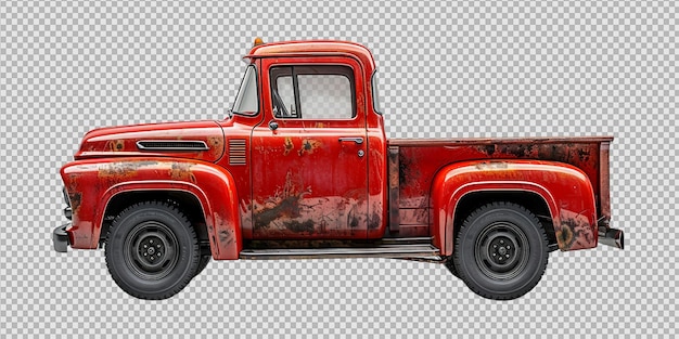 PSD old red truck on a transparent background