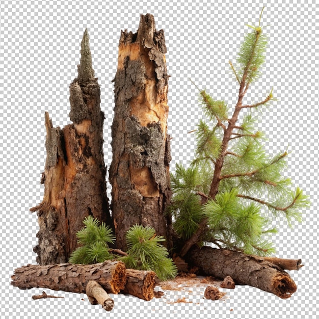 PSD old rotten bark putrid conifers on transparent background