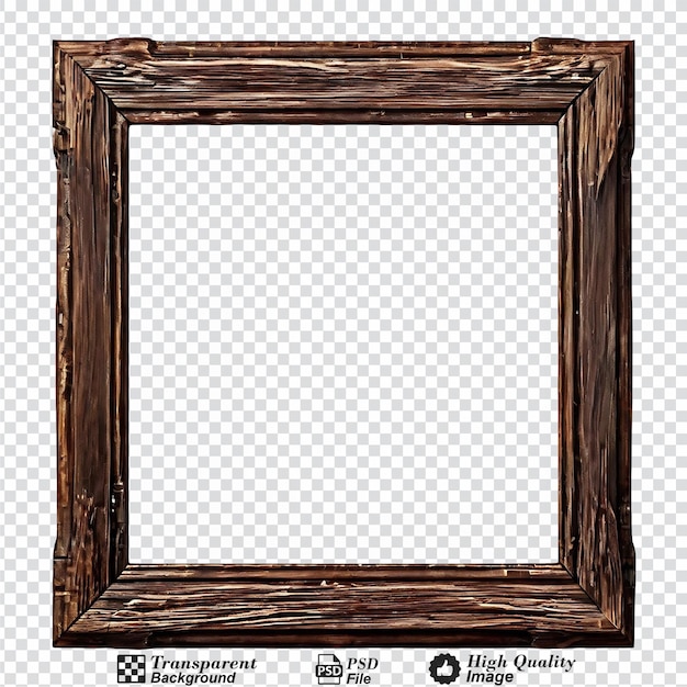 Old rustic driftwood wooden frame isolated on transparent background