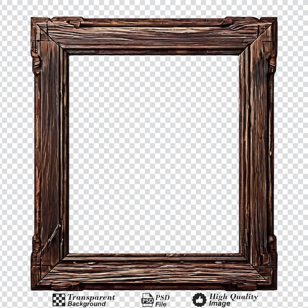 Old rustic driftwood wooden frame isolated on transparent background