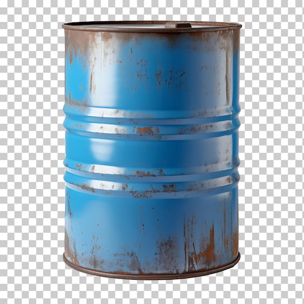 PSD old rusty blue steel oil barrel isolated on transparent background png psd