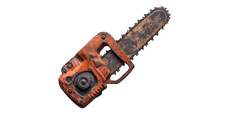 PSD old rusty chainsaw isolated on transparent background