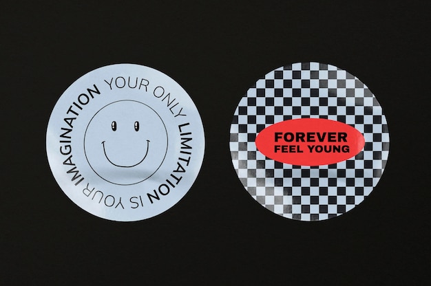 old school sticker mockup round shape design with text psd