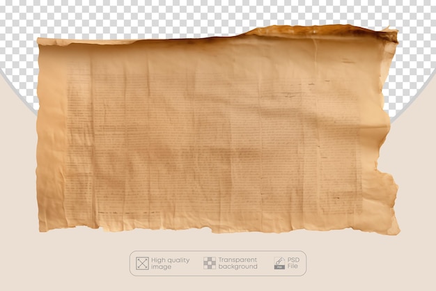 Old sheet of papyrus in a detailed form on a transparent background