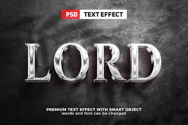 Old silver lord rusty 3d editable text effect mock up