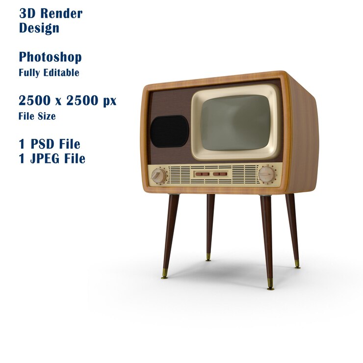 PSD old television 3d render design