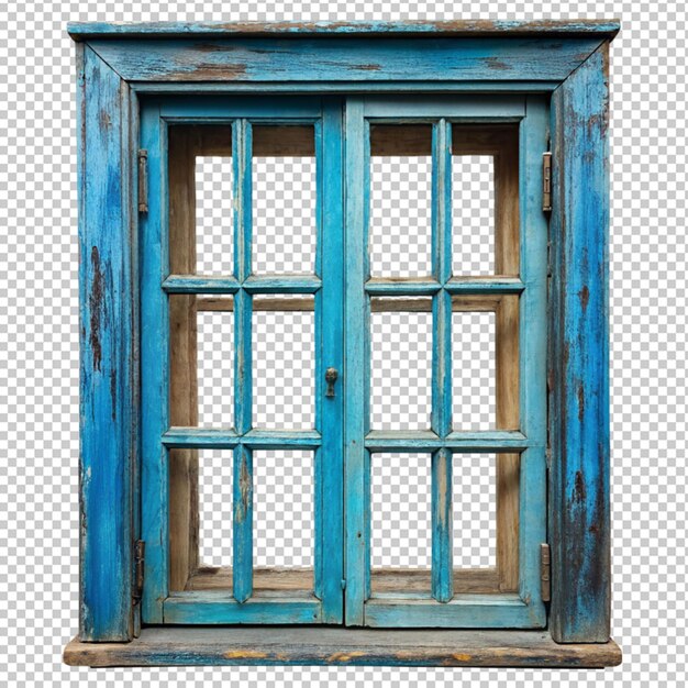 Старое винтажное синее окно на прозрачном фоне