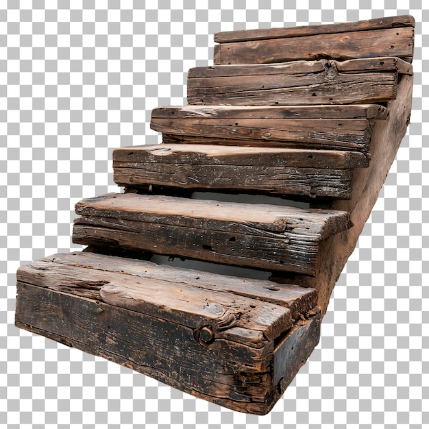 PSD old weathered wooden staircase with a rustic appeal isolated on a transparent background