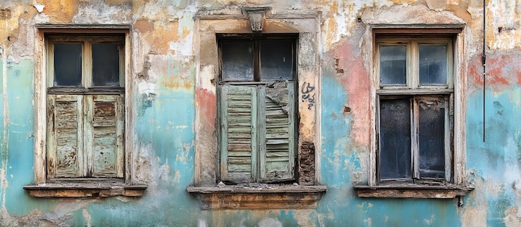 PSD old windows on a weathered building
