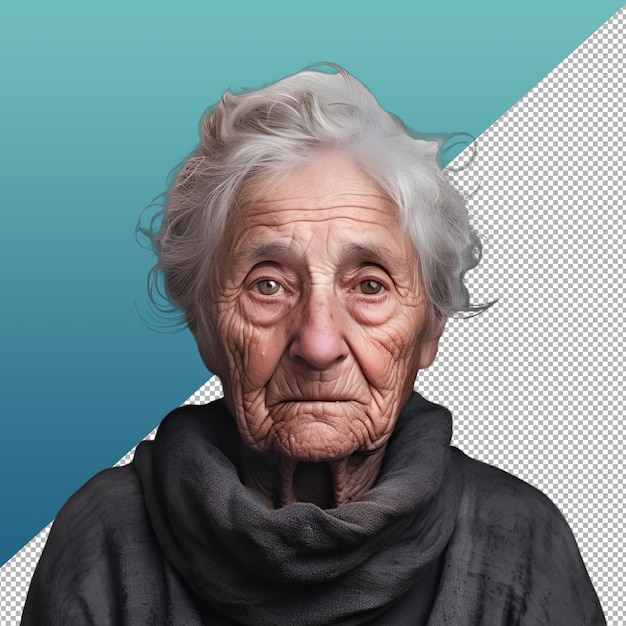 PSD old woman with sad facial expression png