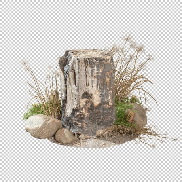 Old wood dead stub cut out backgrounds 3d rendering