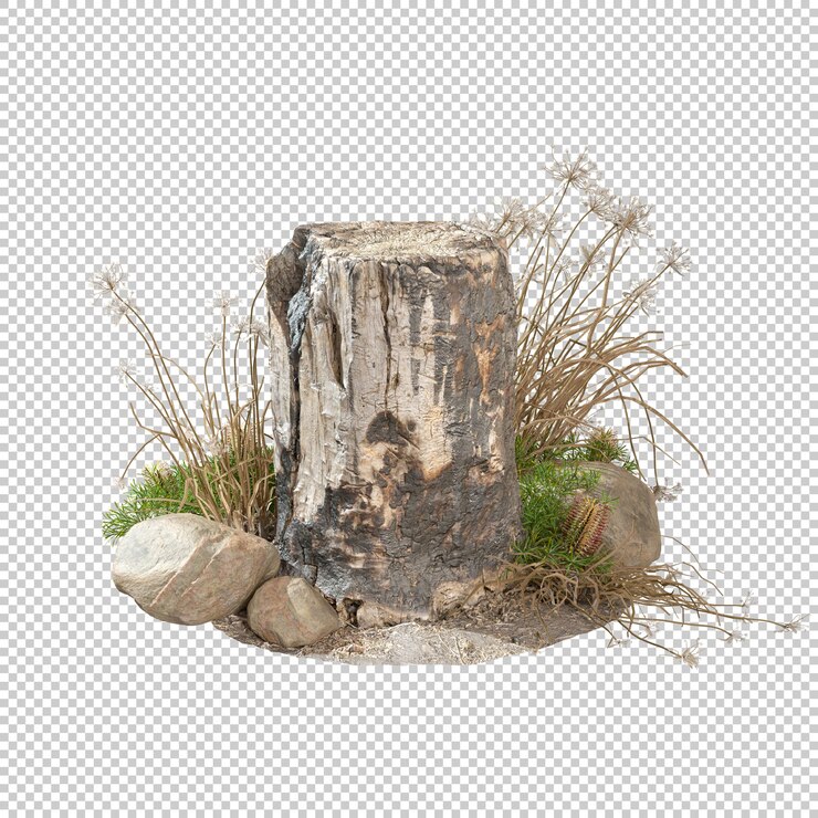 PSD old wood dead stub cut out backgrounds 3d rendering