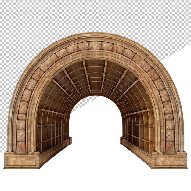 PSD an old wooden arch with a wooden frame and a white background