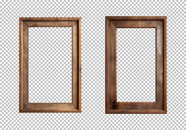 PSD Старые деревянные прямоугольные рамы, изолированные на прозрачном фоне.