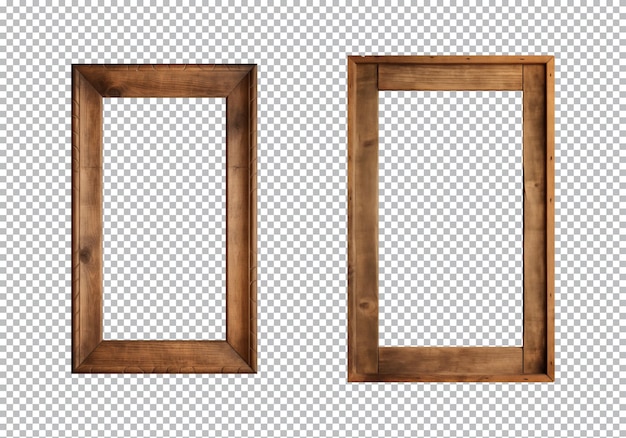 PSD vecchie cornici rettangolari in legno isolate su uno sfondo trasparente.