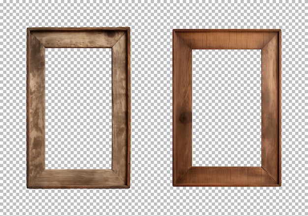 Old wooden rectangular frames isolated on a transparent background