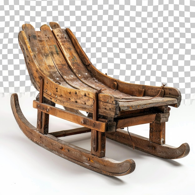 PSD an old wooden rocking chair with a wooden sled on it