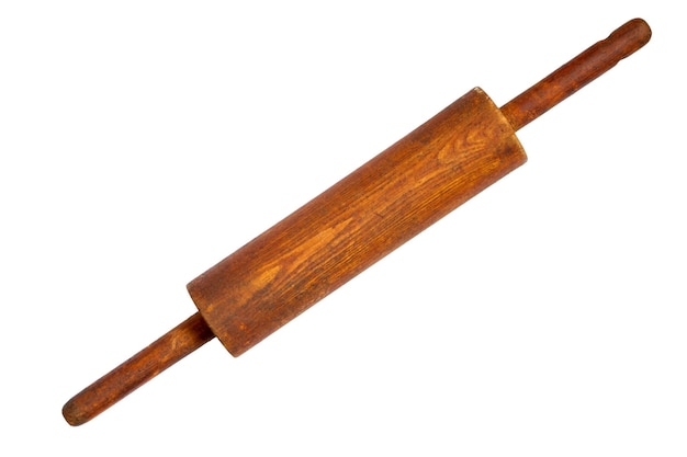 Old wooden rolling pin isolated on white background