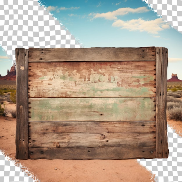 Старый деревянный знак на прозрачном фоне пустыни