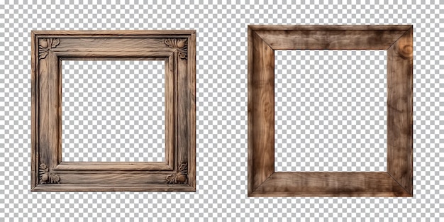 PSD old wooden square frame isolated on a transparent background