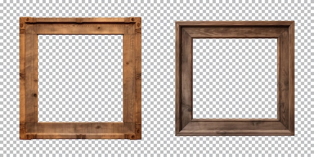 PSD old wooden square frame isolated on a transparent background