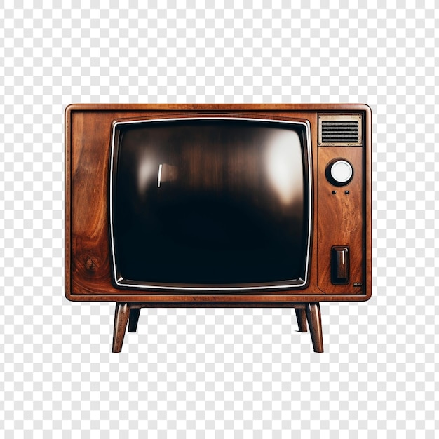 PSD Старый деревянный телевизор со статическим экраном, изолированным на прозрачном фоне