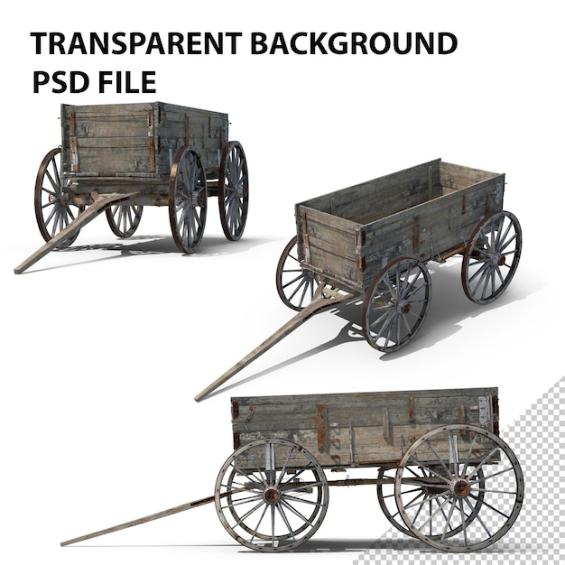 PSD old wooden wagon png
