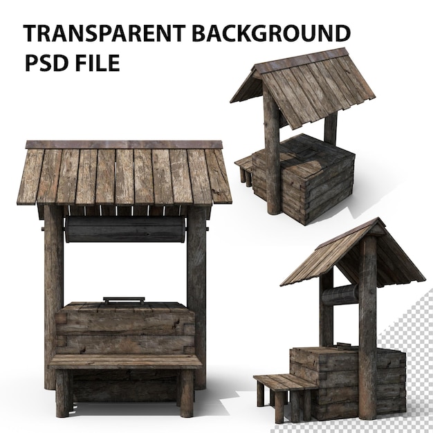 PSD old wooden well png